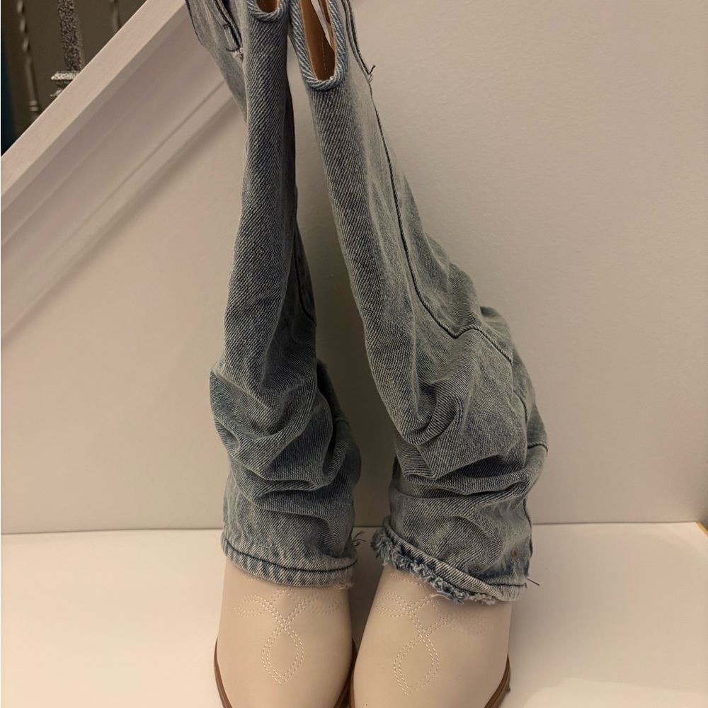 Light wash denim boots